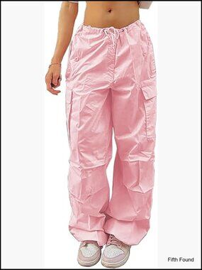 Women's Parachute Pants Drawstring Baggy Cargo Jogger Sweatpants Y2K